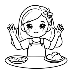Simple vector illustration of Girl drawing for kids page
