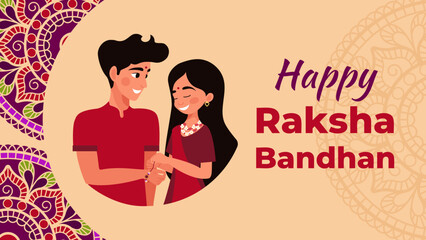 Raksha Bandhan. Poster. Sister gives brother a bracelet.