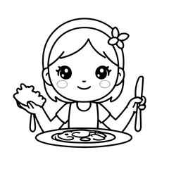 Vector illustration of a cute Girl drawing for kids colouring page