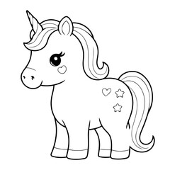 Vector illustration of a cute Unicorn doodle for kids colouring page