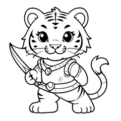 Vector illustration of a cute Tiger doodle drawing for kids page