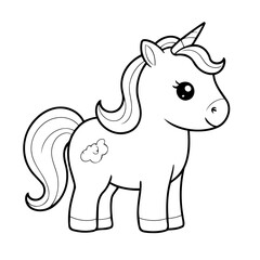 Simple vector illustration of Unicorn drawing for toddlers colouring page