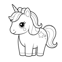 Cute vector illustration Unicorn drawing for toddlers colouring page