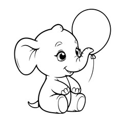 Cute vector illustration Elephant hand drawn for kids coloring page