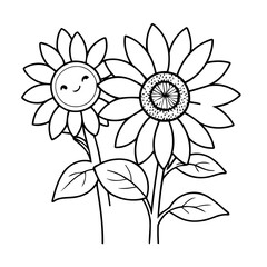 Vector illustration of a cute Sunflower doodle for toddlers colouring page