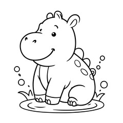 Cute vector illustration Hippo for kids colouring worksheet