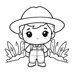 Fototapeta premium Cute vector illustration Farmer for kids colouring worksheet