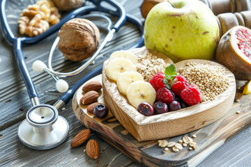 Healthy breakfast with fruits and nuts