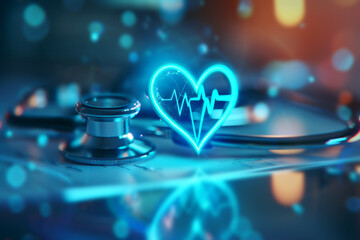 Heartbeat symbol and stethoscope concept image