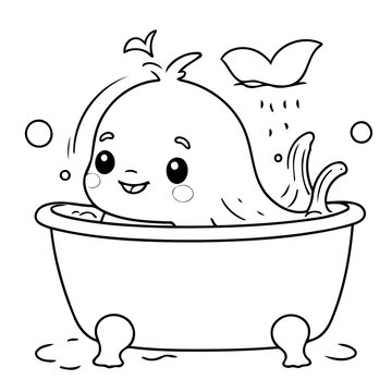 recommend clip art: Simple vector illustration of Whale outline for colouring page