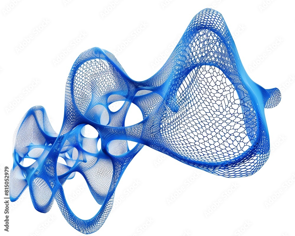 Fototapete 3d rendering of a blue organic structure with a honeycomb-like surface.