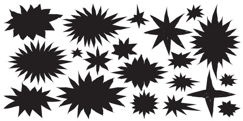 A set of hand-drawn stars in the grunge style. Vector illustration.