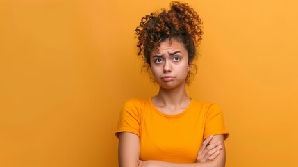 A person crosses their arms looking unconvinced with a raised eyebrow