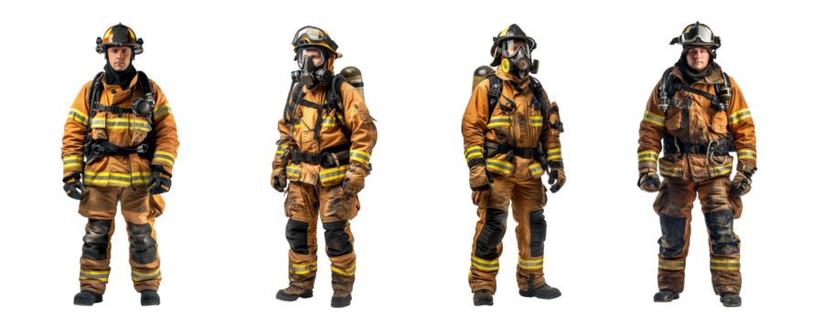  firefighter preparing to extinguish a fire. Isolate on a whitebackground.