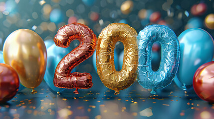 Red Gold Blue Number Balloons 200 Celebration Sparkling Festive Background