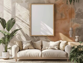 Modern Mockup Poster Frame in a Trendy Hipster Interior Living Room