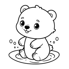 Vector illustration of a cute Bear drawing for kids colouring activity