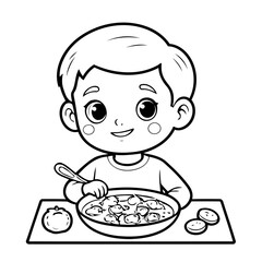 Simple vector illustration of Boy drawing for kids colouring page