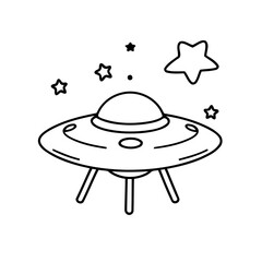 Fototapeta premium Cute vector illustration UFO doodle for toddlers worksheet