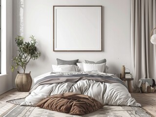 Modern Bedroom with Mockup Poster Frame