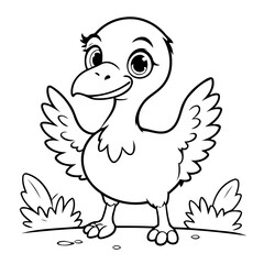 Vector illustration of a cute Ostrich doodle for toddlers worksheet