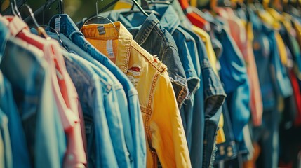 Pre-owned clothing for resale or donation. Stock photo