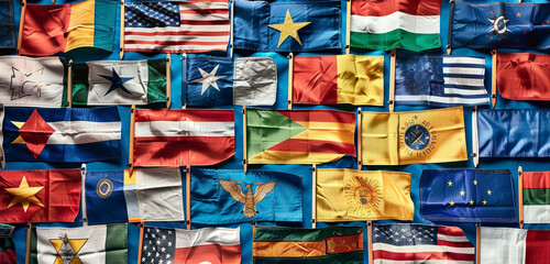 National Veterans Day parade collage of state flags, symbolizing unity and patriotism.