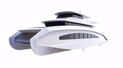 new, modern, futuristic electric catamaran, boat, ship for public transportation, isolated on a clear white background