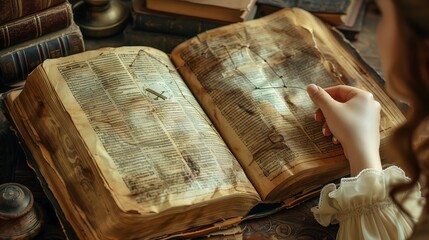 Isolated old open book with glasses against the white background