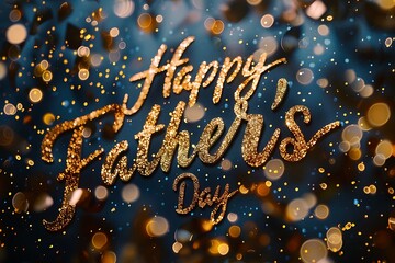 "Happy Father's Day" in elegant cursive script on a shimmering gold foil background.
