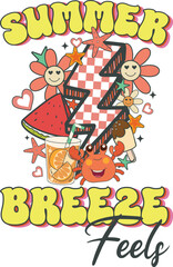Summer breeze feels Retro Groovy T-shirt, Summer T-shirt Design, Summer Vibes, Beach Quotes, Beach Vibes, Summer Quote, 70s Retro, Ocean, Vacation Quotes, Cut Files For Cricut and Silhouette