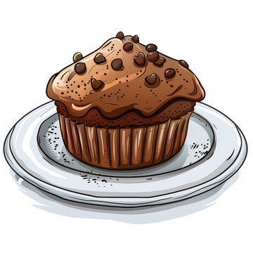 recommend clip art: A cartoon drawing of a muffin on a white plate