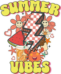 Summer vibes Retro Groovy T-shirt, Summer T-shirt Design, Summer Vibes, Beach Quotes, Beach Vibes, Summer Quote, 70s Retro, Ocean, Vacation Quotes, Cut Files For Cricut and Silhouette