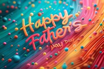 "Happy Father's Day" in playful bubble letters on a whimsical rainbow backdrop.