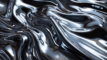 Abstract Black and Silver Liquid Wave Patterns Shimmering Texture Background
