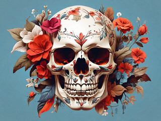 skull with flowers isolated AI art