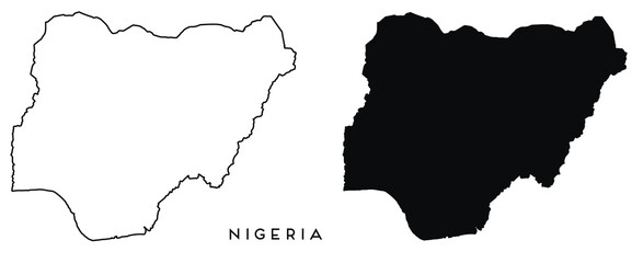 Nigeria map outlined and black vector set
