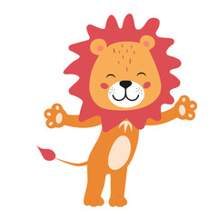 Funny friendly lion for children, humorous mascot. Funny animal character.
