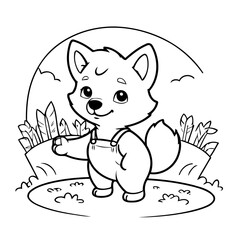 Cute vector illustration Wolf for kids colouring page