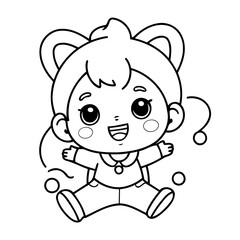 Fototapeta premium Vector illustration of a cute Kid drawing for kids page