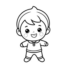 Vector illustration of a cute Kid drawing for colouring page