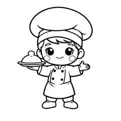Vector illustration of a cute Chef drawing for children page