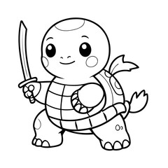 Simple vector illustration of Turtle doodle for toddlers worksheet
