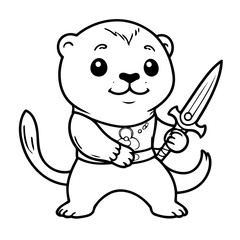 Cute vector illustration Otter doodle black and white for kids page