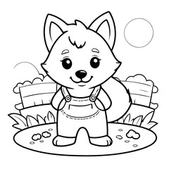 Vector illustration of a cute Wolf doodle for kids coloring worksheet