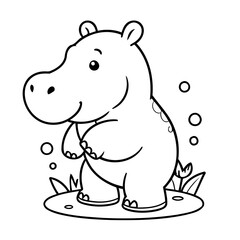 Cute vector illustration Hippo drawing for toddlers colouring page