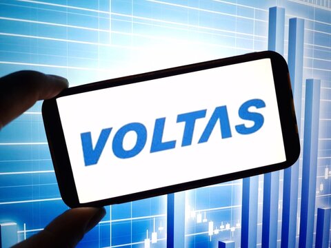 Konskie, Poland - May 13, 2024: Voltas company logo displayed on mobile phone