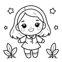 Simple vector illustration of Girl drawing for toddlers book