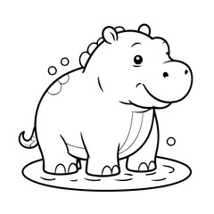Simple vector illustration of Hippo hand drawn for kids coloring page