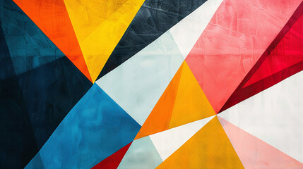 Abstract Geometric Mural in Blue Orange Red White Black Textured Background Art